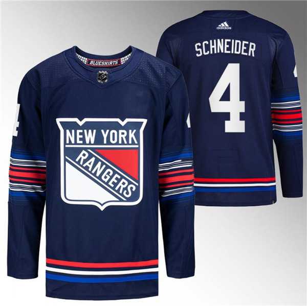 Mens New York Rangers #4 Braden Schneider Navy Stitched Jersey Dzhi->->NHL Jersey